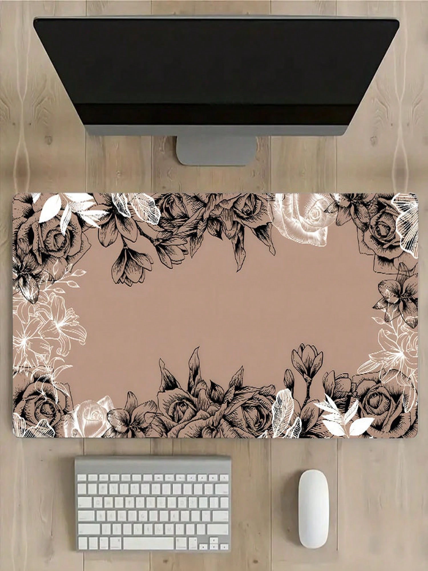 Gaming Accessories Gift For Boyfriend - Brown Floral Mouse Pad, Large Gaming